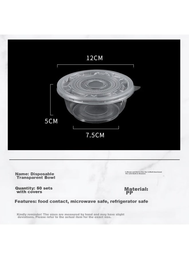 Temeiju Disposable Round Transparent Vacuum-sealed Lunch Boxes, Thickened With Lids, Takeout Containers, Soup Bowls, 50-piece Set, 360 Model - Image 3
