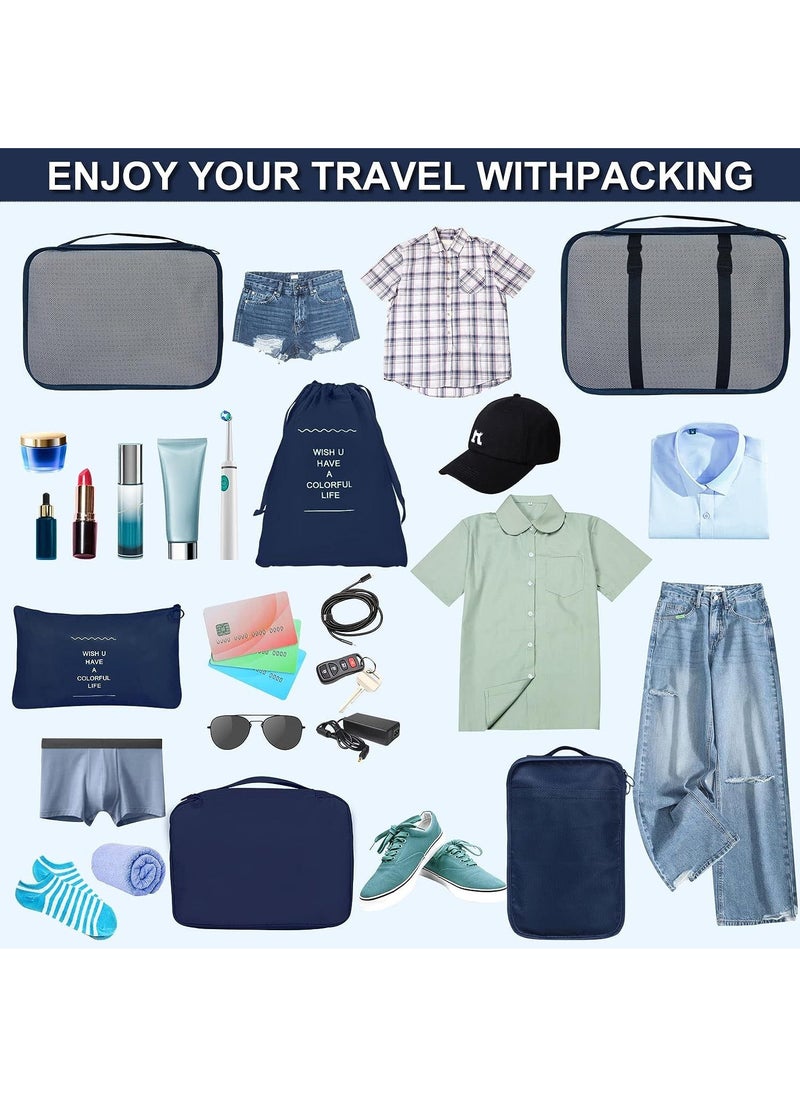 Swift 8 Set Packing Cubes for Suitcases, Travel Luggage Packing Organizers with Laundry Bag, Compression Storage Shoe Bag, Clothing Underwear Bag, for Man and Women, Navy Blue  - Image 4