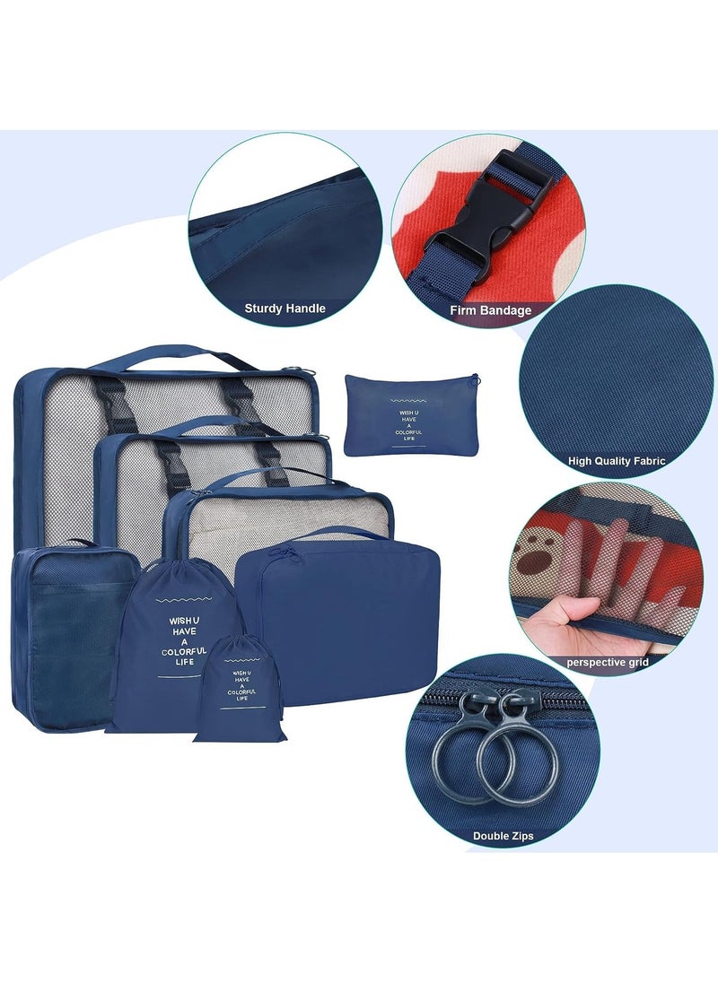 Swift 8 Set Packing Cubes for Suitcases, Travel Luggage Packing Organizers with Laundry Bag, Compression Storage Shoe Bag, Clothing Underwear Bag, for Man and Women, Navy Blue  - Image 5