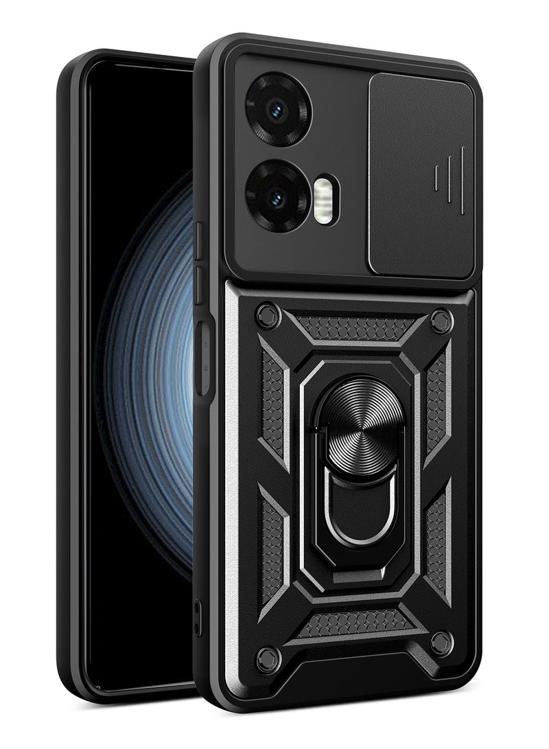 Case Cover Shockproof Protective Case with Camera Protection and Metal Ring Compatible with  Moto G35 (Black) - Image 1