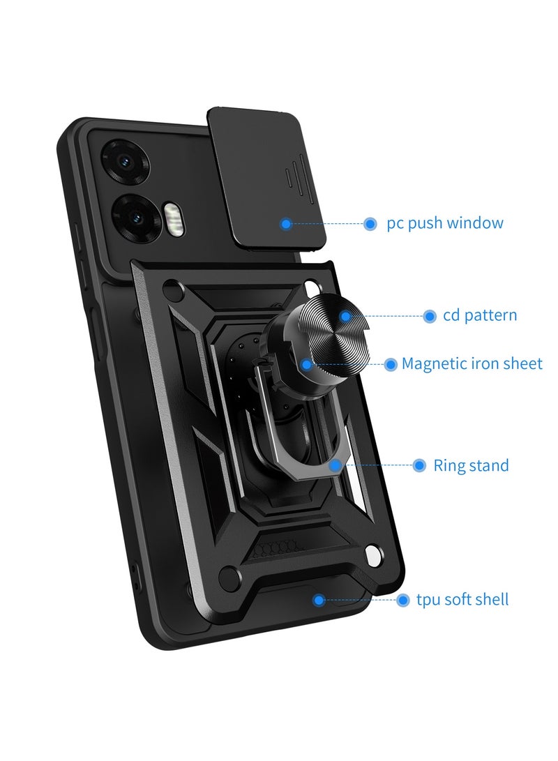 Case Cover Shockproof Protective Case with Camera Protection and Metal Ring Compatible with  Moto G35 (Black) - Image 2