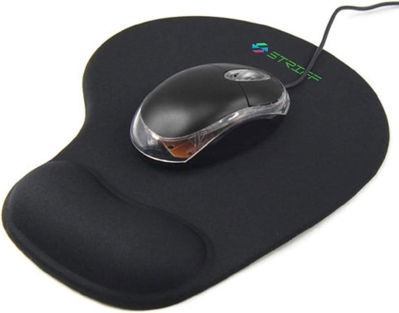 STRIFF Gel_Wrist_Support Mouse pad with, Gaming Mouse Pad with Lycra Cloth Nonslip for Laptop, Computer, Home & Office (Black) - Image 1