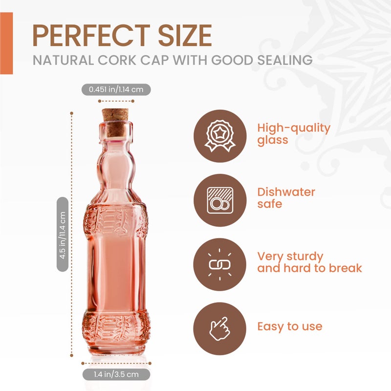 BULK PARADISE Small MIni Reddish Vintage Glass Bottles with Corks, MIni Vases, Decorative, Potion, Assorted Design Set of 12 pcs, 4.6 Inch Tall (11.43cm), 1.4 Inch Wide (3.56cm) - Image 2