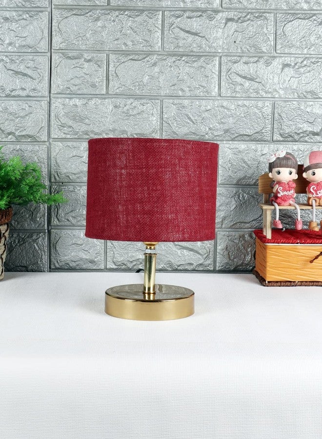 AMDHOME Lamp, Table Lamp, Night Lamp for Bedroom, Lamp for Living Room, Bedside Lamp, Table Lamp for Bedroom, Bedroom Decoration Items, Room Décor- (Metal Base, Maroon Jute Shade)-9 Inches-146 - Image 1