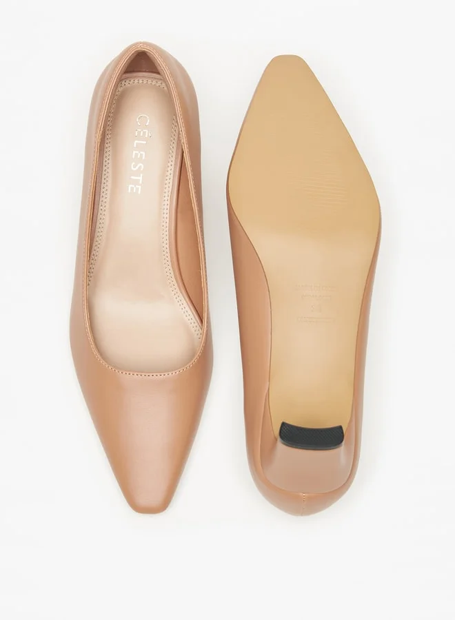 Celeste Women's Solid Pointed Toe Pumps with Block Heels
