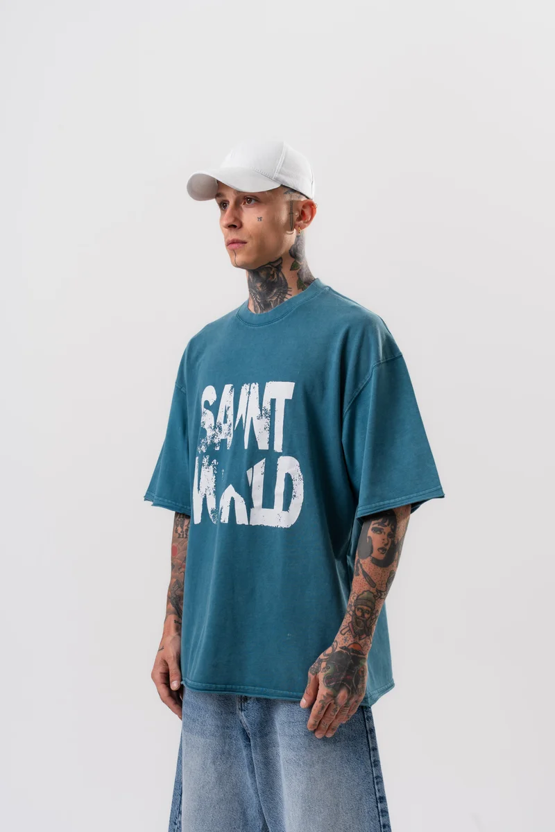 RESPIRE Men's Star Print Washed Oversize T-Shirt, Petrol