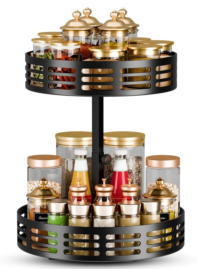 Dhmkfly 2 Tier Lazy Susan Organizer - 360° Rotating Spice Rack, Adjustable Industrial Spinning Spice Holder, Versatile Countertop Organizer for Cabinet, Pantry, Kitchen, Dining Table, Bathroom and Vanity - Image 1