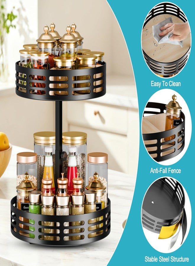Dhmkfly 2 Tier Lazy Susan Organizer - 360° Rotating Spice Rack, Adjustable Industrial Spinning Spice Holder, Versatile Countertop Organizer for Cabinet, Pantry, Kitchen, Dining Table, Bathroom and Vanity - Image 4