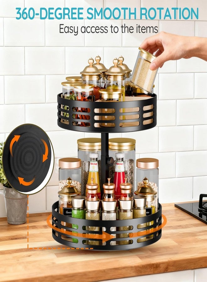Dhmkfly 2 Tier Lazy Susan Organizer - 360° Rotating Spice Rack, Adjustable Industrial Spinning Spice Holder, Versatile Countertop Organizer for Cabinet, Pantry, Kitchen, Dining Table, Bathroom and Vanity - Image 2