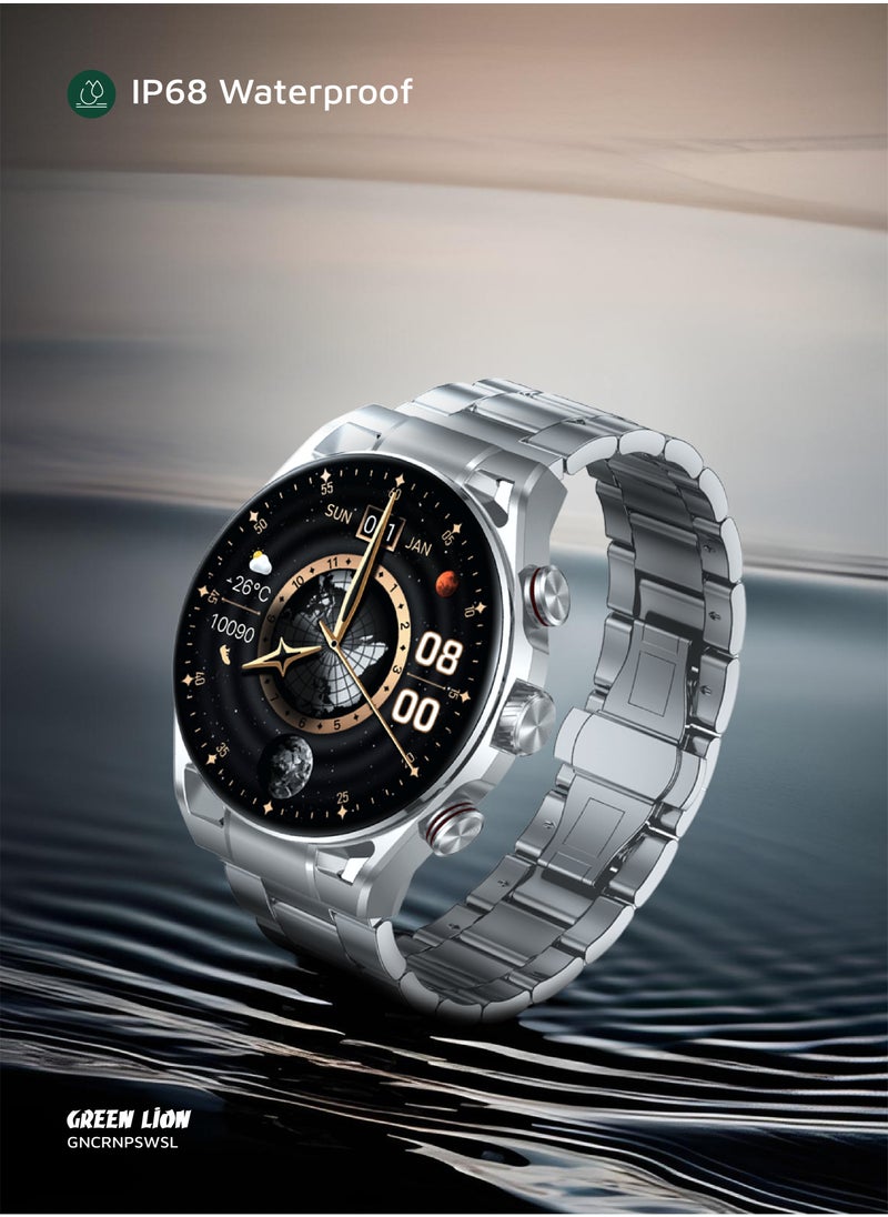 GREEN LION - Chrono Pro Smart Watch with AMOLED Display and Hight-Fidelity BT Calling / 7 Days Working Time / Full-View Touch Display / Voice Recording / 100+ Sports Modes / Rotary Encoder Button / Pedometer / GL-SWA40 - Silver - Image 1