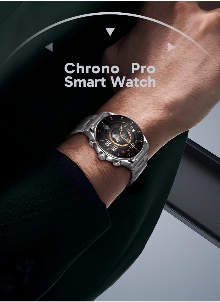 GREEN LION - Chrono Pro Smart Watch with AMOLED Display and Hight-Fidelity BT Calling / 7 Days Working Time / Full-View Touch Display / Voice Recording / 100+ Sports Modes / Rotary Encoder Button / Pedometer / GL-SWA40 - Silver - Image 1