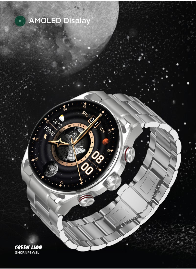 GREEN LION - Chrono Pro Smart Watch with AMOLED Display and Hight-Fidelity BT Calling / 7 Days Working Time / Full-View Touch Display / Voice Recording / 100+ Sports Modes / Rotary Encoder Button / Pedometer / GL-SWA40 - Silver - Image 1
