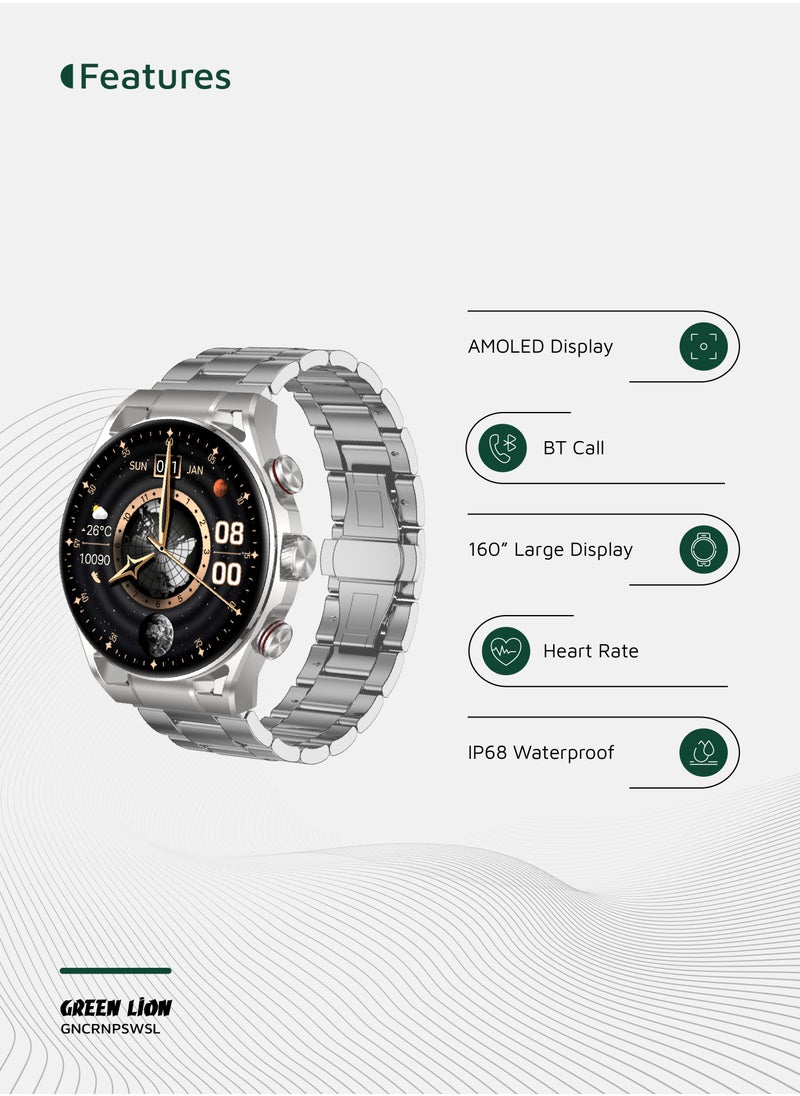 GREEN LION - Chrono Pro Smart Watch with AMOLED Display and Hight-Fidelity BT Calling / 7 Days Working Time / Full-View Touch Display / Voice Recording / 100+ Sports Modes / Rotary Encoder Button / Pedometer / GL-SWA40 - Silver - Image 1