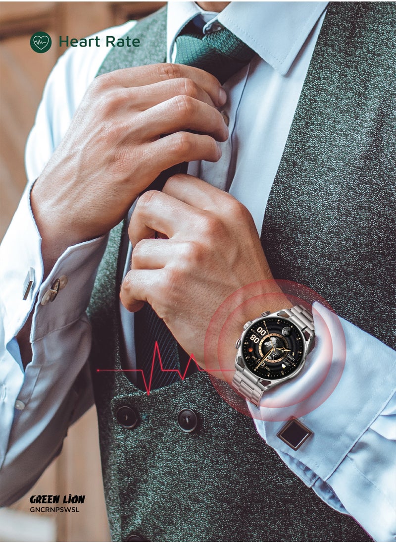 GREEN LION - Chrono Pro Smart Watch with AMOLED Display and Hight-Fidelity BT Calling / 7 Days Working Time / Full-View Touch Display / Voice Recording / 100+ Sports Modes / Rotary Encoder Button / Pedometer / GL-SWA40 - Silver - Image 1
