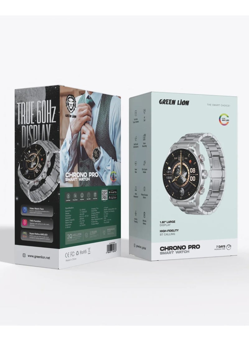 GREEN LION - Chrono Pro Smart Watch with AMOLED Display and Hight-Fidelity BT Calling / 7 Days Working Time / Full-View Touch Display / Voice Recording / 100+ Sports Modes / Rotary Encoder Button / Pedometer / GL-SWA40 - Silver - Image 1