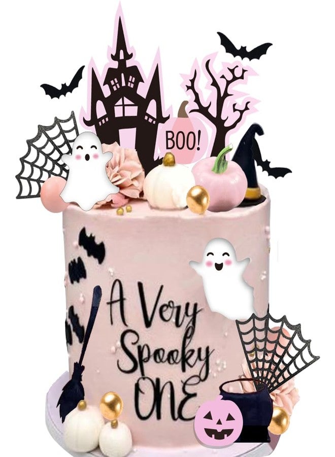 DiDida Pink Pumpkin Cake Topper - Boo Spooky Witch Ghost Flower Toppers for Halloween Birthday Baby Shower Party Supplies - Image 5