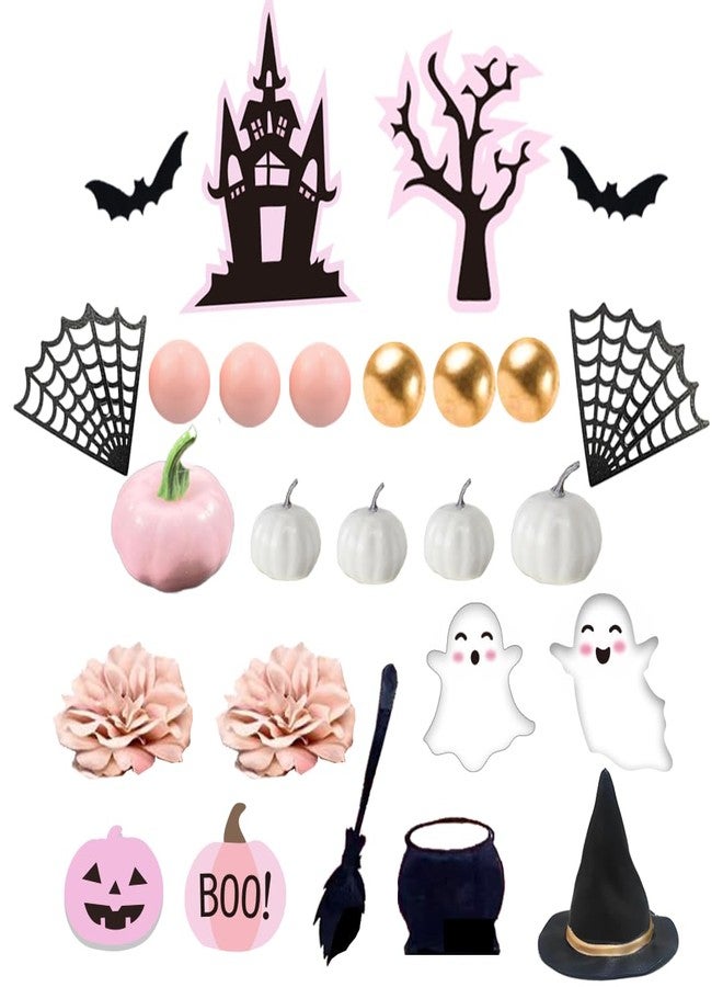 DiDida Pink Pumpkin Cake Topper - Boo Spooky Witch Ghost Flower Toppers for Halloween Birthday Baby Shower Party Supplies - Image 4