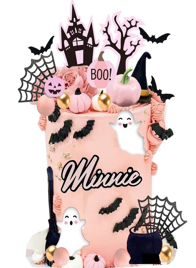 DiDida Pink Pumpkin Cake Topper - Boo Spooky Witch Ghost Flower Toppers for Halloween Birthday Baby Shower Party Supplies - Image 2