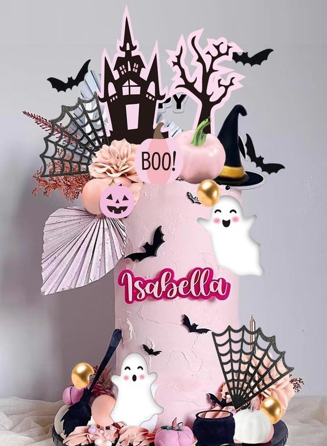 DiDida Pink Pumpkin Cake Topper - Boo Spooky Witch Ghost Flower Toppers for Halloween Birthday Baby Shower Party Supplies - Image 3