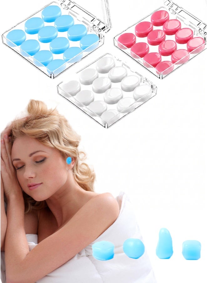Wish Plus 18 Pairs Ear Plugs for Sleeping Swimming Moldable Soft Silicone Waterproof Earplug Reusable Travel Noise Cancelling Earplugs White Blue Pink - Image 1