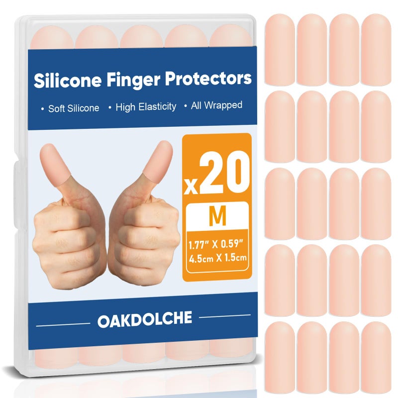 OAKDOLCHE 20Pcs Gel Finger Cots,Silicone Finger Protectors for Fingertip Thumb Protection, Great for Arthritis, Trigger, Cracking, Blisters, Callus, Hangnail & Pain Relief (Nude, M) - Image 1