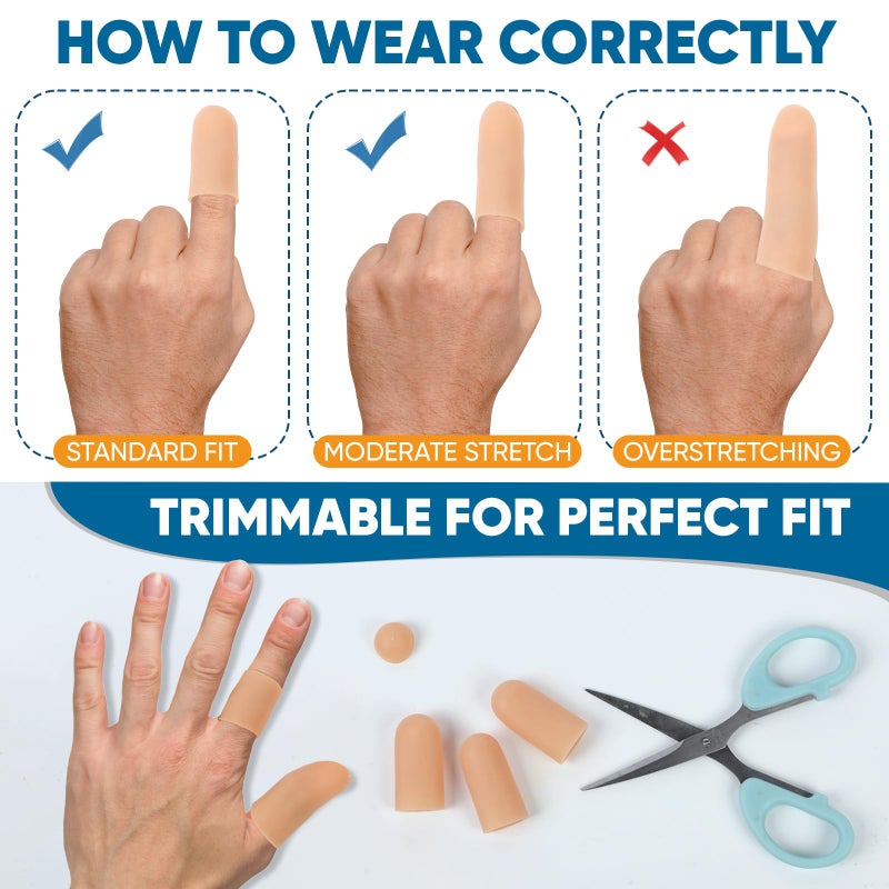 OAKDOLCHE 20Pcs Gel Finger Cots,Silicone Finger Protectors for Fingertip Thumb Protection, Great for Arthritis, Trigger, Cracking, Blisters, Callus, Hangnail & Pain Relief (Nude, M) - Image 5