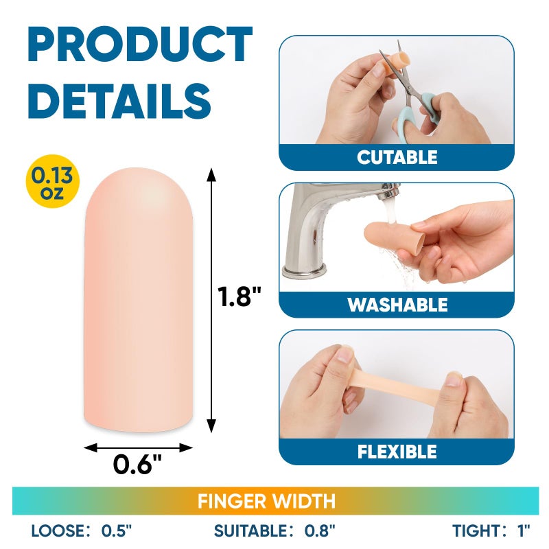 OAKDOLCHE 20Pcs Gel Finger Cots,Silicone Finger Protectors for Fingertip Thumb Protection, Great for Arthritis, Trigger, Cracking, Blisters, Callus, Hangnail & Pain Relief (Nude, M) - Image 2