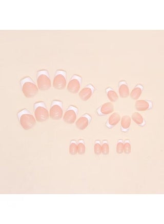 24Pcs Press on Nails, Short False Nails, White Tip French Style Fake Nails Set for Women Girls Nail Art Accessories, Press On Nail with Glue Stickers for Easy Apply, Stick On Fingernails Set - view 4