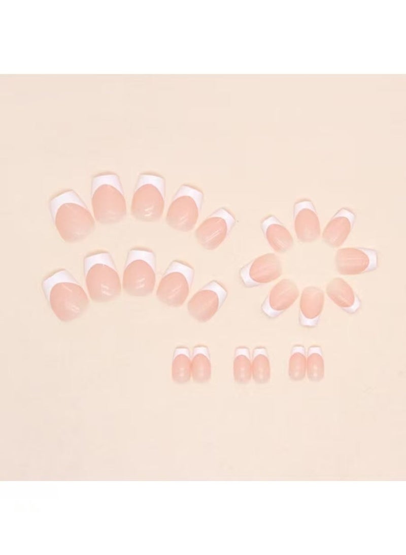 MiMi & BeiBei 24Pcs Press on Nails, Short False Nails, White Tip French Style Fake Nails Set for Women Girls Nail Art Accessories, Press On Nail with Glue Stickers for Easy Apply, Stick On Fingernails Set - Image 4