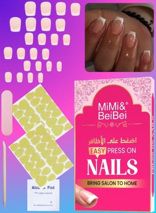 24Pcs Press on Nails, Short False Nails, White Tip French Style Fake Nails Set for Women Girls Nail Art Accessories, Press On Nail with Glue Stickers for Easy Apply, Stick On Fingernails Set - view 2