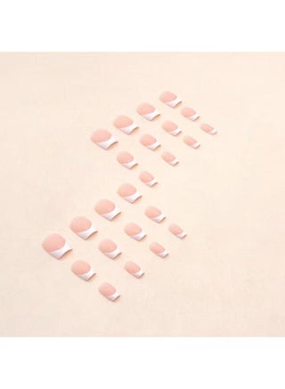 24Pcs Press on Nails, Short False Nails, White Tip French Style Fake Nails Set for Women Girls Nail Art Accessories, Press On Nail with Glue Stickers for Easy Apply, Stick On Fingernails Set - view 5