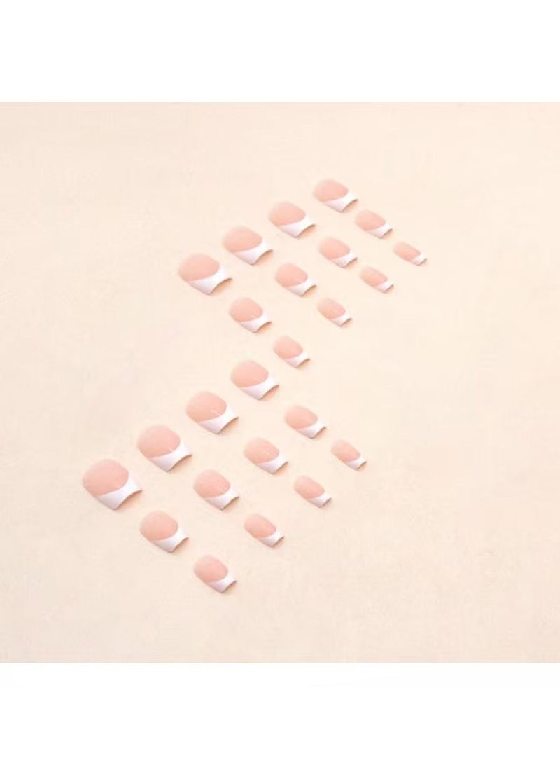 MiMi & BeiBei 24Pcs Press on Nails, Short False Nails, White Tip French Style Fake Nails Set for Women Girls Nail Art Accessories, Press On Nail with Glue Stickers for Easy Apply, Stick On Fingernails Set - Image 5