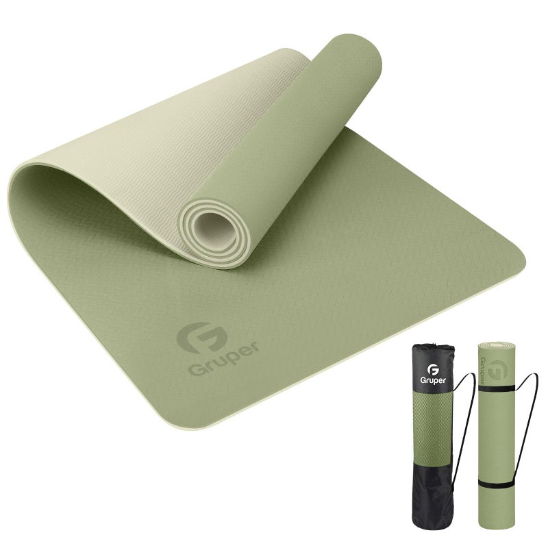 Gruper Yoga Mat Non Slip, Eco Friendly Fitness Exercise Mat with Carrying Strap,Pro Yoga Mats for Women,Workout Mats for Home, Pilates and Floor Exercises (Army Green, 0.31 * 24 * 72 Inches) - Image 1