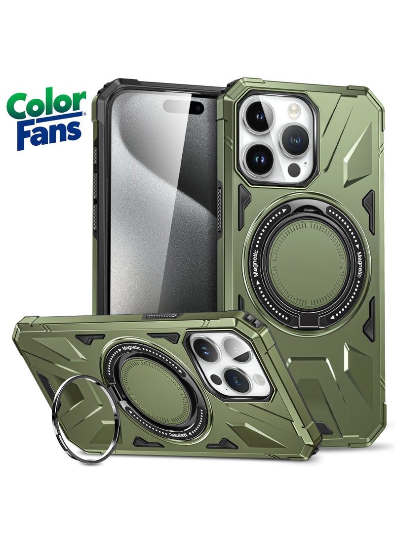 Color Fans For iPhone 14 Pro Max Case 6.7 inch Anti-fall TPU+PC Phone Cover with Metal Bracket Dark Green - Image 1