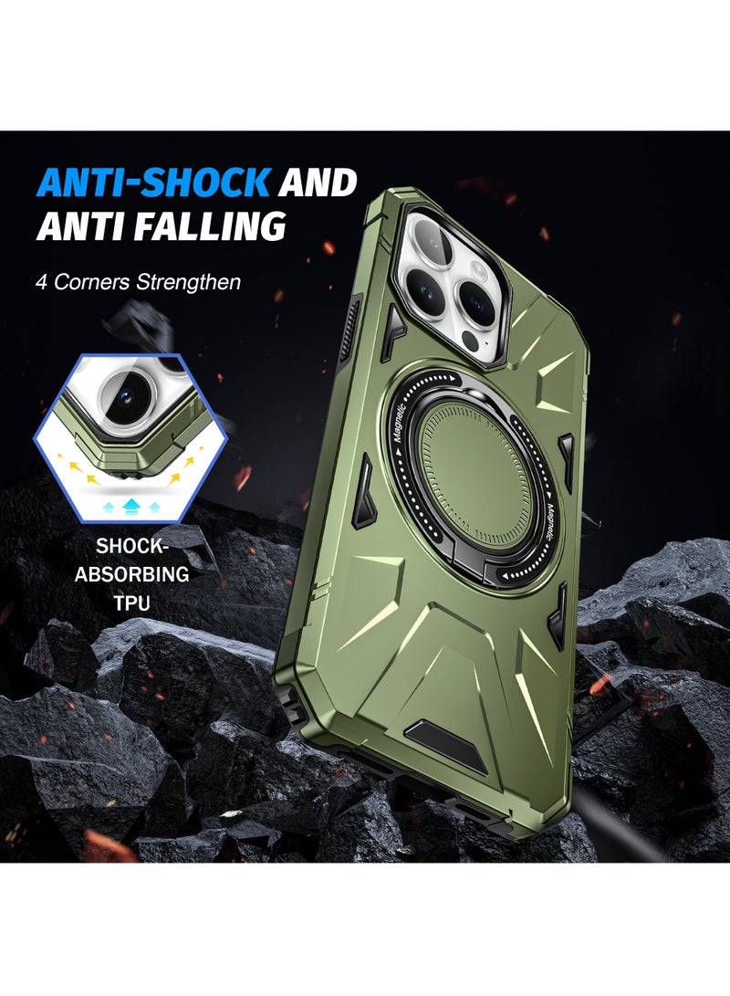 Color Fans For iPhone 14 Pro Max Case 6.7 inch Anti-fall TPU+PC Phone Cover with Metal Bracket Dark Green - Image 4