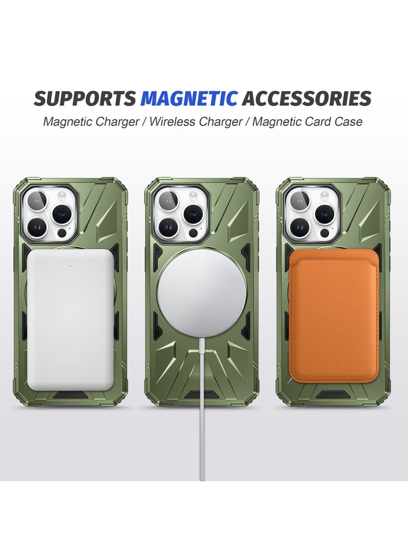 Color Fans For iPhone 14 Pro Max Case 6.7 inch Anti-fall TPU+PC Phone Cover with Metal Bracket Dark Green - Image 3