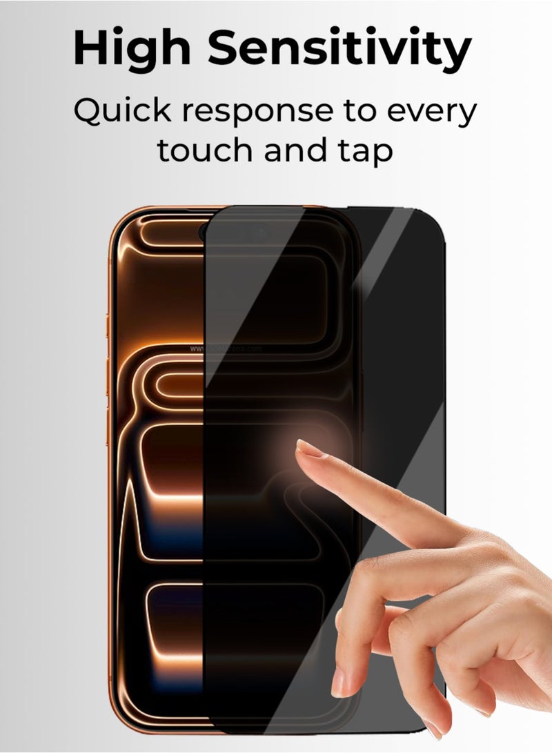 جلاسولوجي iPhone 17 Pro Privacy Screen Protector with Anti-Spy  9H Glass, Anti-Fingerprint, Shockproof & Edge-to-Edge Protection, Easy Install Frame & Case-Friendly Fit - Image 3