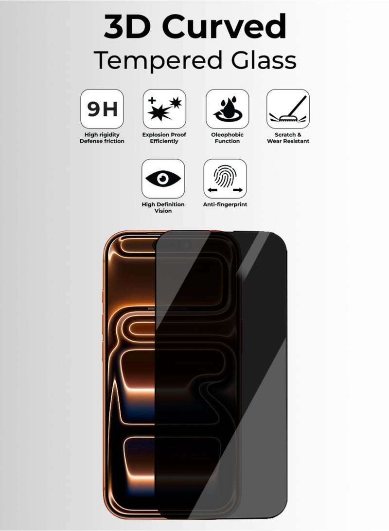 جلاسولوجي iPhone 17 Pro Privacy Screen Protector with Anti-Spy  9H Glass, Anti-Fingerprint, Shockproof & Edge-to-Edge Protection, Easy Install Frame & Case-Friendly Fit - Image 2