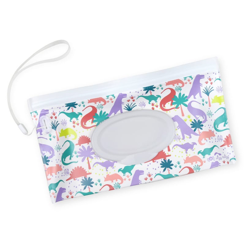 Itzy Ritzy Travel Wipes Case - Reusable Wipe Pouch â€“ Take & Travel Pouch Holds Up to 30 Wet Wipes, Includes Silicone Wristlet Strap, Darling Dinosaurs - Image 1