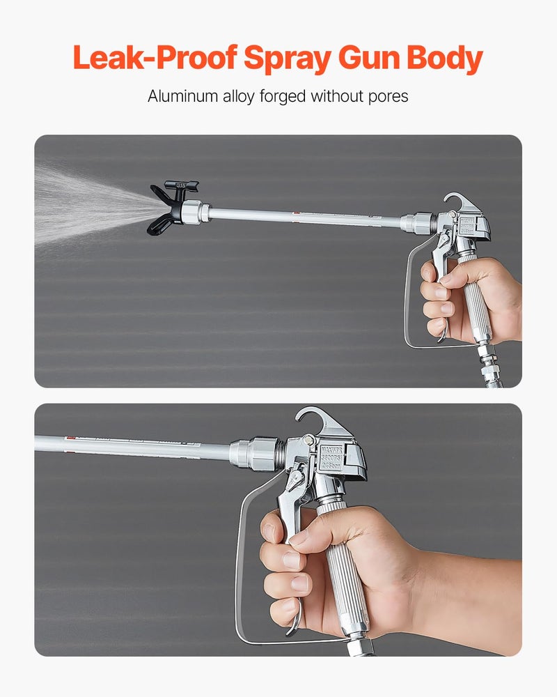 VEVOR Airless Paint Spray Gun and Hose Kit, 3600PSI High Pressure Paint Sprayer Hose Set with 5 Tips, 211, 315, 417, 517, 623, Swivel Joint Airless Spray Gun Kit with Filters, Hose and Extension Rods - Image 3