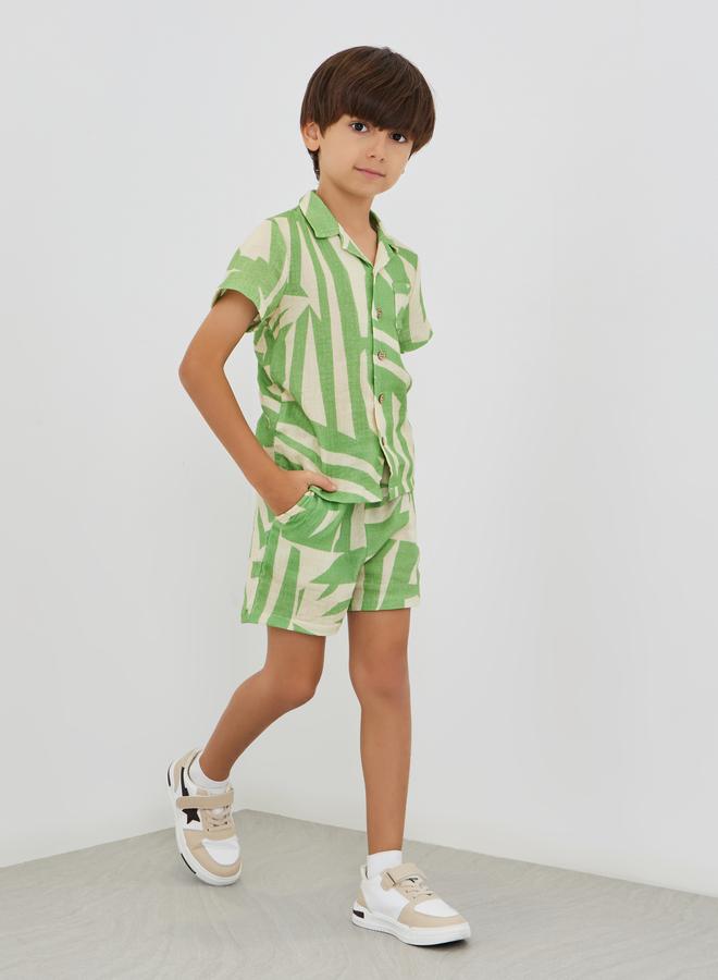 Styli All-Over Print Buttoned Shirt and Shorts Set - Image 1