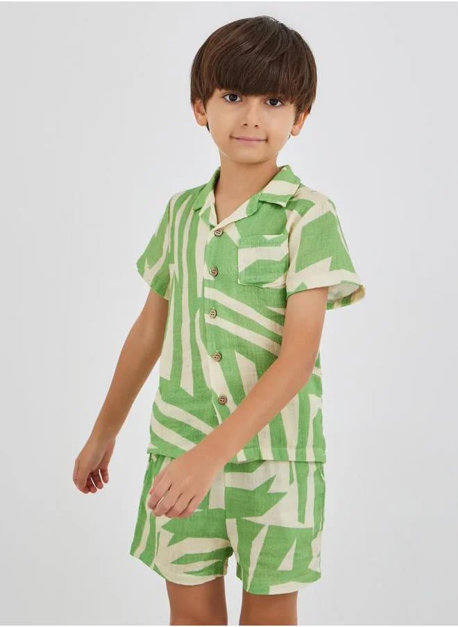 ستايلي Styli All-Over Print Buttoned Shirt and Shorts Set