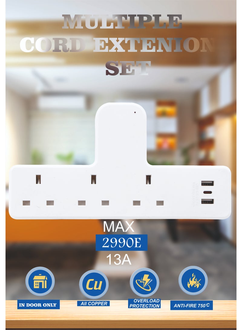 MOVAL Wall Power Extension with 3 Outlets, 2 USB & Type-C Ports, Light Indicator for Home & Office - Image 1