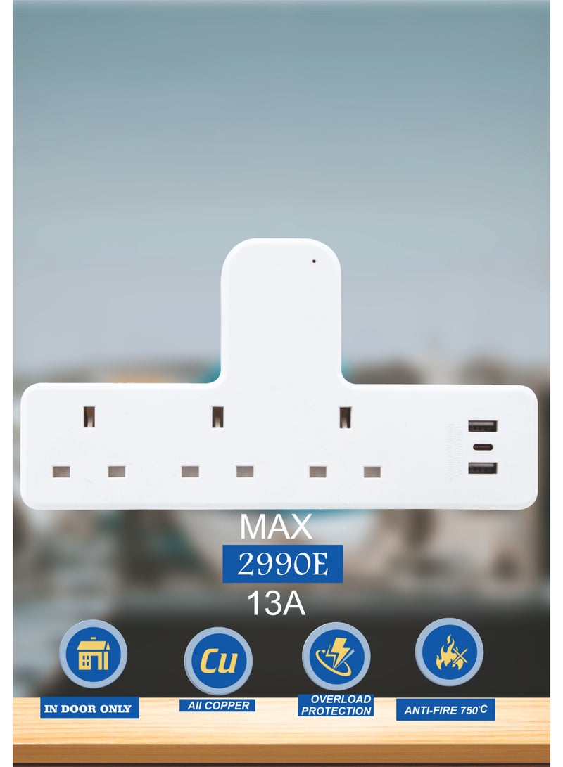 MOVAL Wall Power Extension with 3 Outlets, 2 USB & Type-C Ports, Light Indicator for Home & Office - Image 3