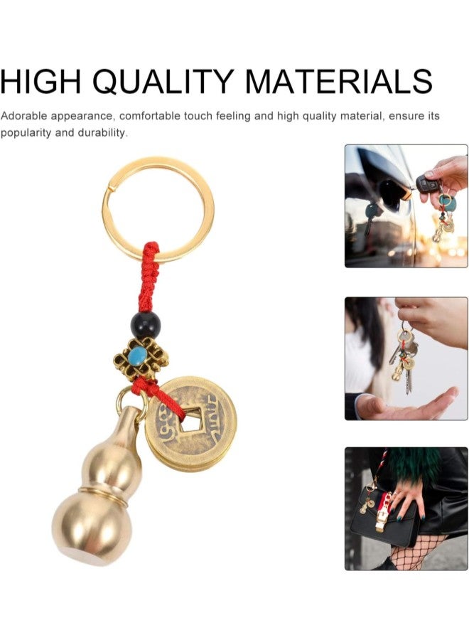 klarako Chinese Gourd Wu Lou Keychains with Feng Shui Coins Ornament Calabash Key Ring Decorations for Safely Wealth Success and Good Luck  - Image 2