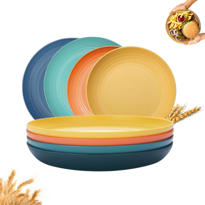 FLOXIT Lightweight Wheat Straw Plates - Set of 4 Durable Reusable Dinnerware | Eco-Friendly, BPA-Free, Microwave & Dishwasher Safe for Kids, Adults, Camping, and Picnics - Image 1