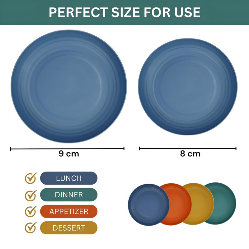 FLOXIT Lightweight Wheat Straw Plates - Set of 4 Durable Reusable Dinnerware | Eco-Friendly, BPA-Free, Microwave & Dishwasher Safe for Kids, Adults, Camping, and Picnics - Image 2