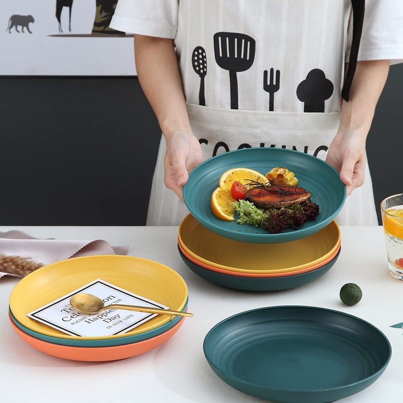 FLOXIT Lightweight Wheat Straw Plates - Set of 4 Durable Reusable Dinnerware | Eco-Friendly, BPA-Free, Microwave & Dishwasher Safe for Kids, Adults, Camping, and Picnics - Image 3