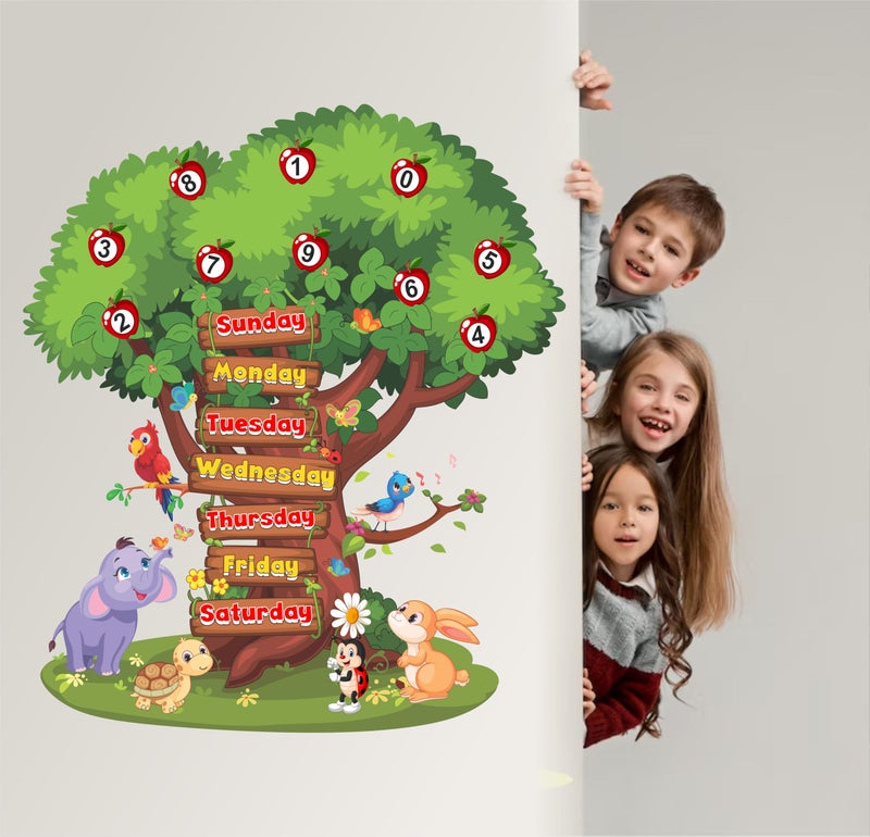 DREAM DECALS Math Numbers and 7 Day Week Name Tree Stickers for Kids Rooms School Nursery Education Birds Cartoon Animals Wall Sticker (PVC Vinyl 120x110 cm)-Self-Adhesive - Image 3