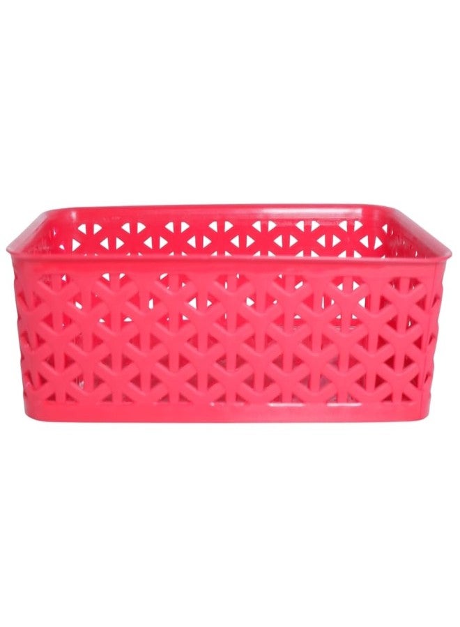 Morvi Ajanta-2 Multi-Purpose Plastic Storage Basket|Stackable Organizer Tokri For Home,Kitchen,Bathroom & Office|Ideal For Toys,Clothes,Cosmetics,Stationery|Set Of 3|Red Pink Blue - Image 5